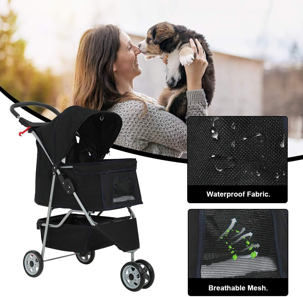 PawCruiser 3-Wheel Pet Stroller – Black