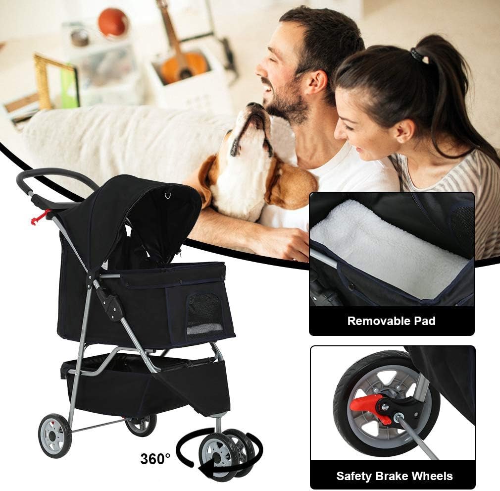 PawCruiser 3-Wheel Pet Stroller – Black