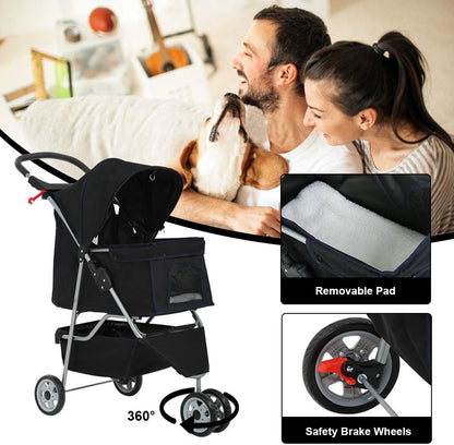PawCruiser 3-Wheel Pet Stroller – Black