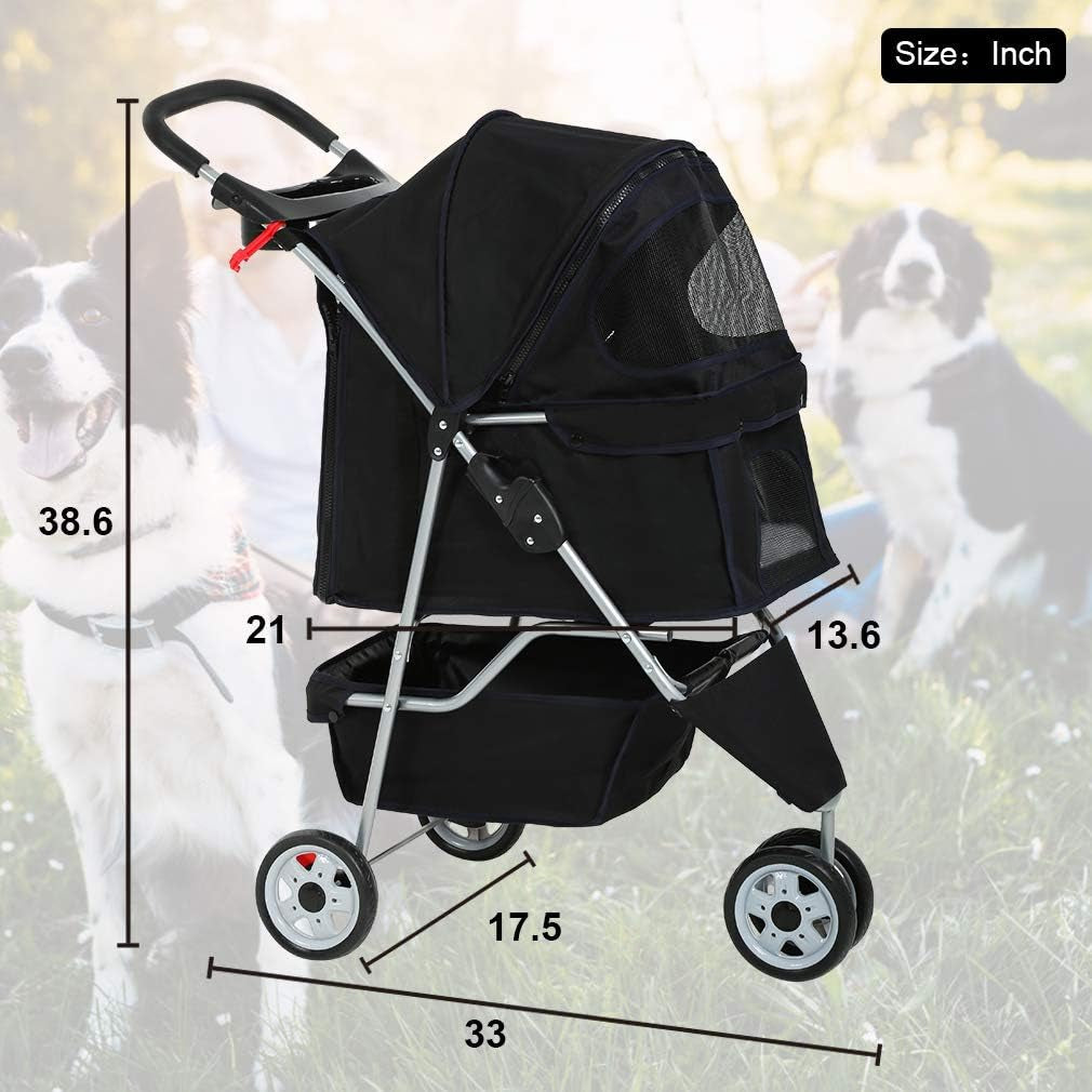 PawCruiser 3-Wheel Pet Stroller – Black